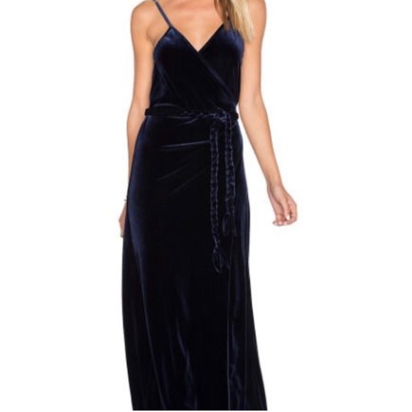 Misa Blue Velvet Wrap Dress Maxi Length Rope Belt - Picture 1 of 10